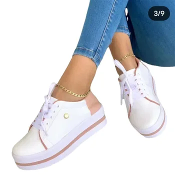 Женская вулканизированная обувь, спортивная обувь 2023, уличная обувь на платформе, женские повседневные модные кроссовки из искусственной кожи на шнуровке, женские туфли на танкетке