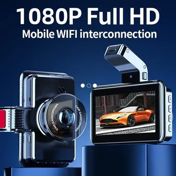 WIFI 1080P Dash Cam Автомобильный Видеорегистратор Камера с G-Сенсором Видеомагнитофон Заднего Вида С Двойным Объективом HD Cycle 24H Dash Camera Recorder Black Box