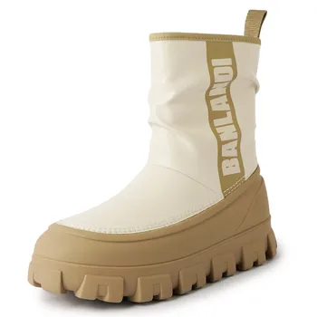 Роскошные брендовые дизайнерские женские зимние ботинки с круглым носком и наклонным каблуком, удобные водонепроницаемые непромокаемые ботинки на плоской подошве