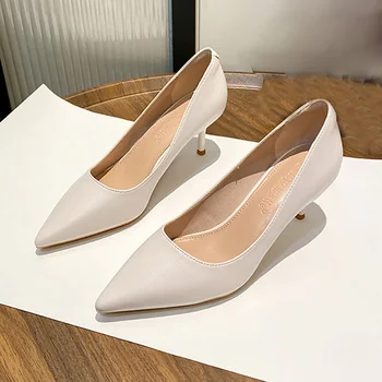 Женские французские туфли-лодочки на высоком каблуке, женские Пикантные офисные туфли с острым носком, Модная повседневная обувь для вечеринок, Новинка 2023, Высокое качество