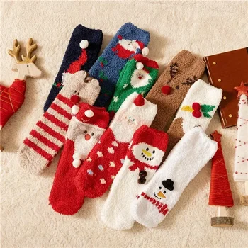 Подходящие для семьи рождественские носки из кораллового флиса, утолщенные теплые носки для родителей и детей, подходящие рождественские носки, носки Санта-Клауса