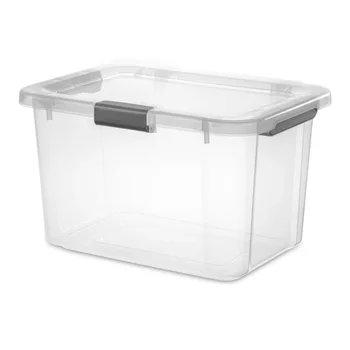Стерлит 30 Qt. Ящик для хранения с откидной крышкой, пластиковый, плоский, серый, набор из 6 ящиков для хранения, ящик для хранения