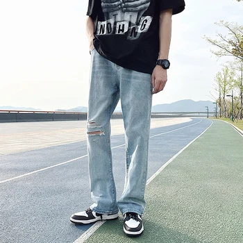 Модные мужские джинсы в стиле ретро, рваные брюки, мужские весенние повседневные джинсовые брюки в стиле хип-хоп высшего качества B131