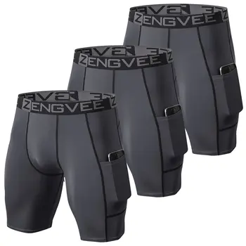 ZengVee 3шт. Мужские удобные компрессионные шорты, активный быстросохнущий базовый слой с высокой эластичностью, спортивная одежда для спортзала