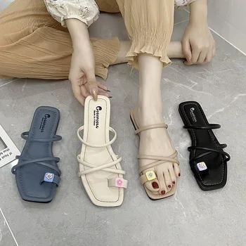 Лето 2023, Новая мода, Удобная элегантная женская обувь, Французские сандалии, женские тапочки на плоской подошве и высоком каблуке.