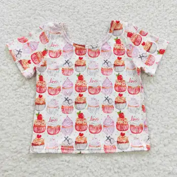 Новый дизайн RTS БЕЗ MOQ, милые летние топы для малышей, бутик, Милые футболки для маленьких девочек, Детские футболки с кексами