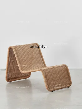 Ротанговый диван Простой Дизайнерский стул из ротанга для отдыха, креативный плетеный стул из ротанга для отеля