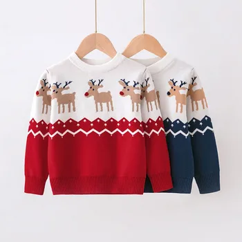 Рождественский детский свитер для маленьких девочек и мальчиков, осенняя одежда, Мультяшный трикотаж, пуловер, хлопковые трикотажные детские праздничные свитера от 1 до 6 лет
