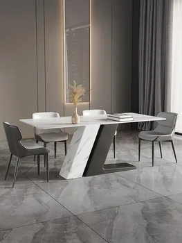 Обеденный стол из камня, роскошная современная простая мраморная бытовая небольшая квартира, креативный прямоугольный стол