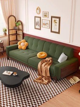 Тканевый диван в стиле ретро Наньян, вельветовый французский диван из массива дерева в гостиной