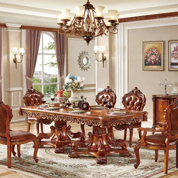 Мебель для столовой в европейском стиле вилла из массива дерева роскошный королевский обеденный стол