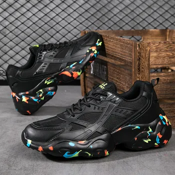 Новые модные черные кроссовки для мужчин, женская дышащая мужская спортивная обувь на платформе, большой размер 47, низкие повседневные кроссовки, мужские кроссовки