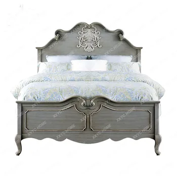 Кровать из массива дерева, простая современная резьба, 1,8-дюймовая Большая супружеская кровать Принцессы