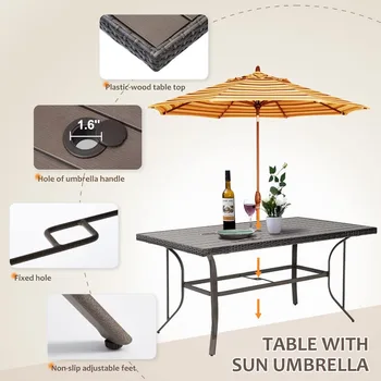 Набор обеденных столов и стульев для патио из 6 и 7 предметов, металлический столик с 2-дюймовым отверстием для зонта