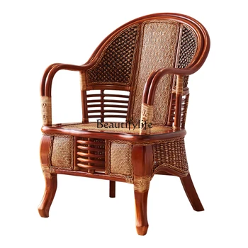 Ротанговый стул из трех частей Юго-Восточная Азия Балкон Журнальный столик Комбинированный с высокой спинкой из натурального ротанга