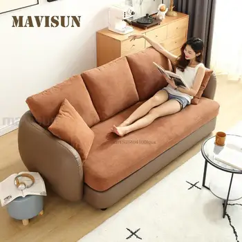 Простая гостиная, Небольшая квартира, Новый современный японский прямой коричневый вельветовый диван Loveseat, 3-местный расслабляющий Супер мягкий диван