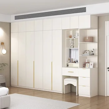 Комбинированный шестидверный шкаф для спальни Liuyun French Cream в современном минималистичном стиле с отделкой из шести дверей
