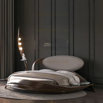 круглая кровать Большая круглая кровать в творческом художественном смысле Из массива дерева в стиле домашнего журнала Double