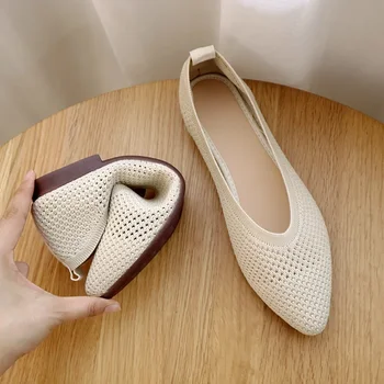 Женская обувь 2024 года, обувь с мягкой подошвой, женские сетчатые туфли на плоской подошве с квадратным носком, женская дышащая повседневная обувь Zapatos De Mujer