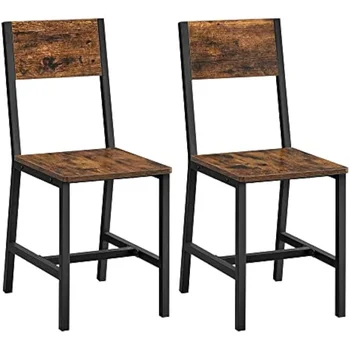 Обеденный стул, набор стульев для кухни и гостиной из 2 предметов, удобное сиденье, простое в сборке, коричневый и черный в деревенском стиле, бесплатная доставка
