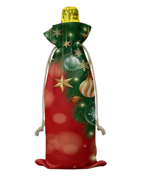 Рождественские Сосновые иголки, Фонарики, Звезды, крышки для винных бутылок с завязками, сумка для вина, Упаковочная сумка, Декор для свадебной вечеринки, подарок
