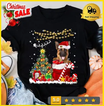 Санта Немецкая овчарка Рождественская елка гирлянды Владелец собаки Рождественская футболка Размер S-5XL