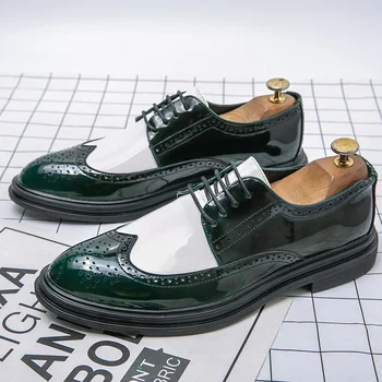 Итальянский стиль джентльмена белый зеленый подбора цветов кисточкой мокасины мужские броги высокого качества свадебная обувь весна осень скольжения на