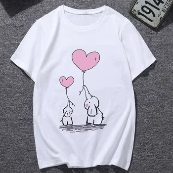 2019 Новая летняя футболка с воздушным шаром и милыми животными, женские топы, одежда, кавайная футболка с коротким рукавом, белая футболка для хипстеров в тонком срезе