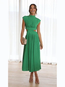 Женское Весенне-летнее Длинное платье Макси Holifeni, Однотонное Модное платье без рукавов с открытой спиной, Милое Элегантное повседневное платье 2023 года.