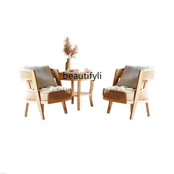 Ротанговый стул из трех частей, Балконный столик и сочетание стула, кресло из массива дерева, современный минималистичный диван с откидной спинкой