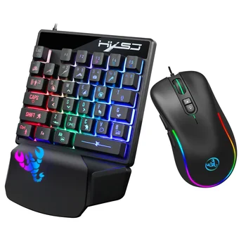 Игровая клавиатура RGB с одной рукой, проводная USB, светящиеся радужные буквы, клавиатура для одной руки с подставкой для запястья, поддержка мультимедийных клавиш