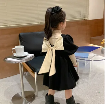 Одинаковая одежда для мамы и дочки 2022 Весна осень, одежда для родителей и детей, бант на спине для девочек в корейском стиле, Милое простое детское платье