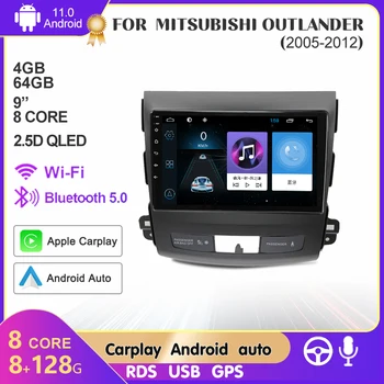 Автомагнитола Android 11 для Mitsubishi Outlander 2 2005-2012 Citroen C-Crosser 2007-2013 Мультимедийный плеер 2Din Carplay Стерео DVD