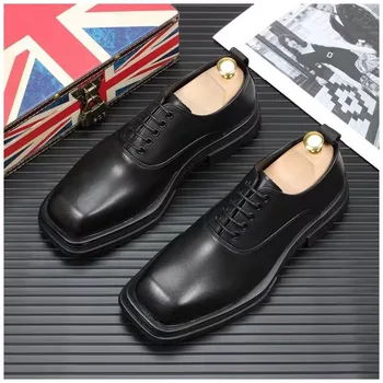 Мужские оксфорды в английском стиле, брендовая дизайнерская обувь из натуральной кожи, черная трендовая обувь на платформе для джентльменов, платья для вечеринок и выпускного вечера.