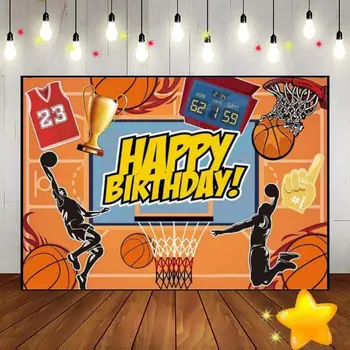 Баскетбольный виниловый фотофон Сцена на корте Конкурс в честь дня рождения ребенка Оформление детского дня рождения Тематический пользовательский фон Игровое мероприятие