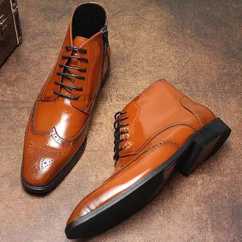 Хит продаж, мужские ботильоны, Элегантные модные вечерние офисные деловые модельные туфли, мужские кожаные ботинки со шнуровкой в стиле Оксфорд