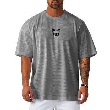 Свободная рубашка для фитнеса в стиле хип-хоп оверсайз, Модные мужские футболки для бега в тренажерном зале, Летние сетчатые быстросохнущие повседневные футболки с коротким рукавом