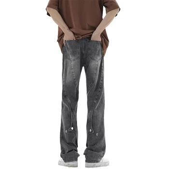 Прямые свободные джинсы Мужская летняя атмосфера Ретро Джинсовые Длинные брюки Выстиранный джинс Американская Винтажная Хип хоп уличная одежда Красивые брюки