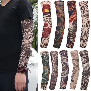 1шт Новых рукавов с татуировкой на руке в виде цветка, бесшовных рукавов для верховой езды, солнцезащитных рукавов с защитой от ультрафиолета, грелок для рук для мужчин и женщин