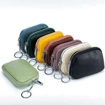Модный мини-кошелек из мягкой натуральной кожи; Маленький женский кошелек; брелок-клатч на молнии; Милые детские сумки-ключницы.