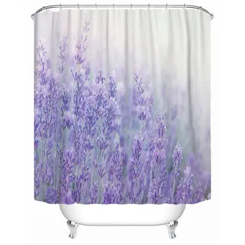 Занавеска с крючками из водонепроницаемой полиэфирной ткани, фиолетовое цветочное лавандовое растение для душа, занавески для ванной в ванной
