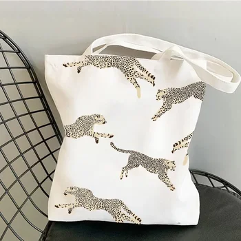 Стильный дизайн, сумка для покупок с леопардовым принтом, экологичная, моющаяся холщовая сумка для покупок, сумка-тоут большой емкости