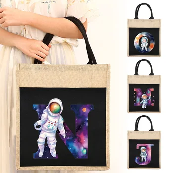 Сумки для супермаркетов Хозяйственная сумка большой емкости Женская сумка-тоут Льняная сумка-тоут многоразового использования серии Astronaut для хранения продуктов в супермаркете
