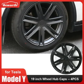 4шт 19-дюймовых колпачков ступиц колес ModelY для Tesla Model Y 2023 Замена колесных накладок для автомобиля Полный Комплект аксессуаров для обода