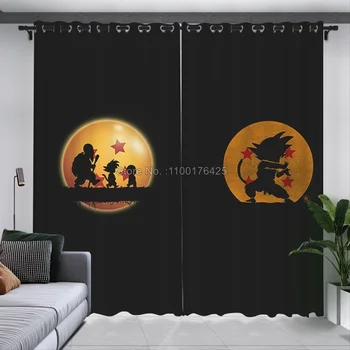 2 Панели Аниме Dragon Ball Оконная занавеска Темно-черная Затемняющая Теплоизоляция Оконные шторы для кабинета Спальня для подарка подростку