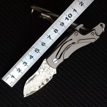 Дамасская сталь/ Лезвие D2 Титановый складной нож EDC, портативный универсальный нож, инструмент для самообороны, открывалка для бутылок, подарок