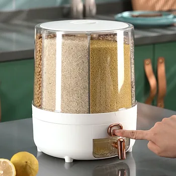 Рисовое ведро с вращающимся на 360 ° герметичным диспенсером для хлопьев, вращающийся бытовой ящик для хранения зерна, защищенный от насекомых и влаги, пищевой контейнер