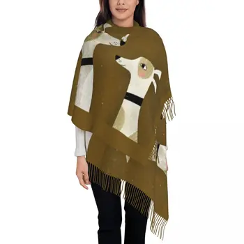 Женская шаль Greyhound Whippet, теплый большой длинный шарф, Шейный платок для борзой собаки, шарфы с кисточками
