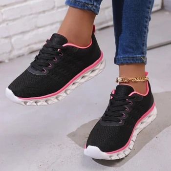 2023 Модные кроссовки с открытой подошвой, женские удобные спортивные кроссовки для бега на шнуровке, женская повседневная нескользящая обувь для ходьбы на платформе