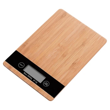 Кухонные весы из бамбука, ЖК-дисплей, Цифровые весы до 5 кг, дизайн для приготовления пищи и домашнего хозяйства